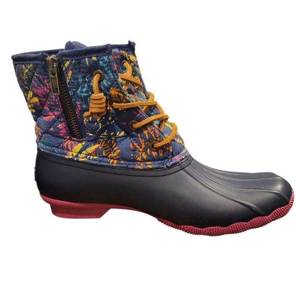 Sperry Saltwater Duck Womens Boots Colorful Floral & Blue Design Zipper Size 7 - Picture 3 of 10